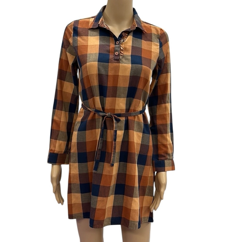 Childrens Place Plaid Match Family Quarter Button Long Sleeve Shirt Dress XL 14